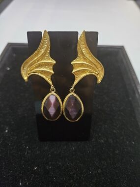 New-Turkish-Gold-Trim Purple Glass Earrings Drop